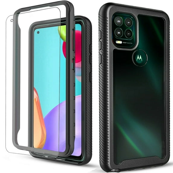 Circlemalls Case For Motorola Moto G Stylus 5G, +Screen Protector 12 Feet Drop Test Shockproof Transparent Cover-Black