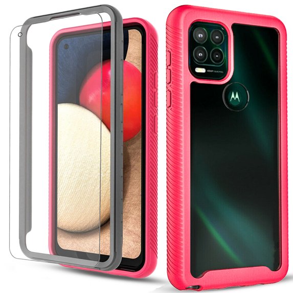 Circlemalls Case For Motorola Moto G Stylus 5G, +Screen Protector 12 Feet Drop Test Shockproof Transparent Cover-Pink