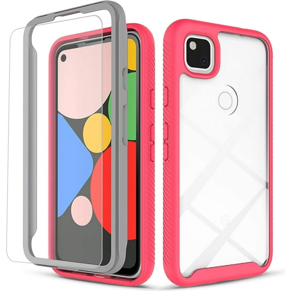 Circlemalls Case for Google Pixel 5 Case, + Screen Protector 12 Feet Drop Test Shockproof Transparent Cover (Pink)