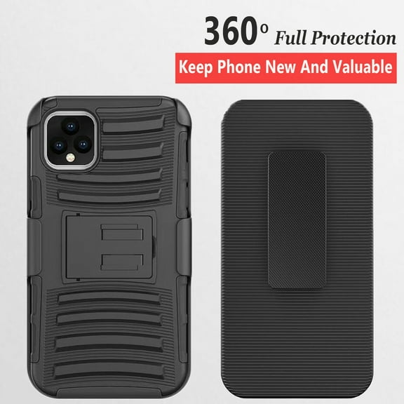 Circlemalls Case for Google Pixel 5, Combo Built-in Kickstand With Belt Clip Cover (Black)