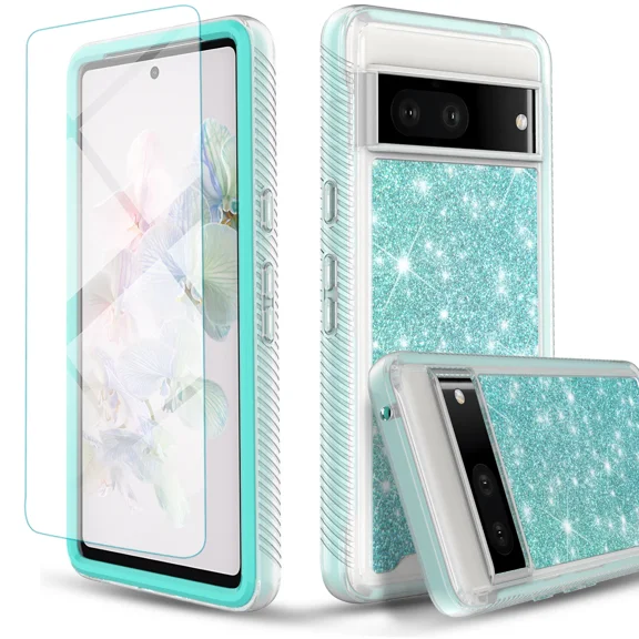 Circlemalls Case for Google Pixel 6 Case, + Screen Protector 12 Feet Drop Test Shockproof Transparent Cover -Blue