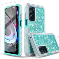 Circlemalls Case for Google Pixel 7, Tempered Glass Screen Protector, Drop Proof Phone Glitter Cover-Teal