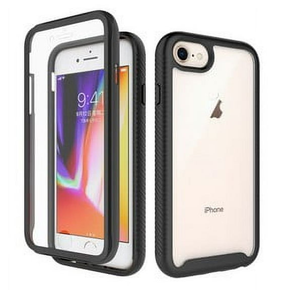 Circlemalls Case for IPhone 7 Plus, 8 Plus, + Screen Protector 12 Feet Drop Test Shockproof Transparent Cover (Black)