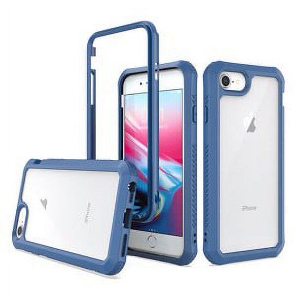 Circlemalls Case for IPhone 7 Plus, 8 Plus, + Screen Protector 12 Feet Drop Test Shockproof Transparent Cover (Blue)