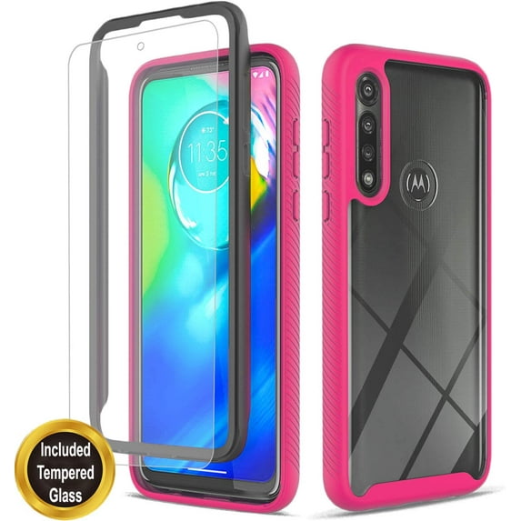 Circlemalls Case for Motorola Moto E 2020, + Screen Protector 12 Feet Drop Test Shockproof Transparent Cover (Pink)
