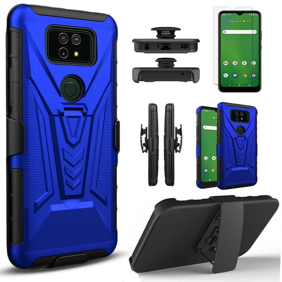 Circlemalls Case for Motorola Moto G Power 2021, Protector,Heavy Duty Shockproof Built-in Kickstand W/ Belt Clip-Blue