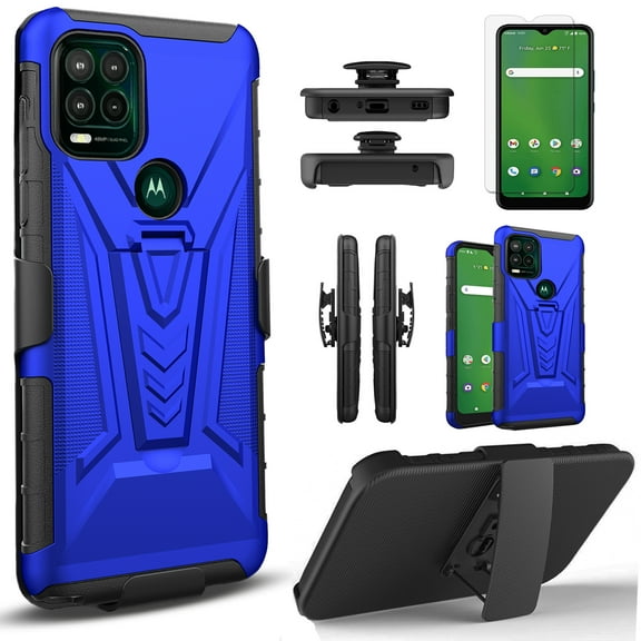 Circlemalls Case for Motorola Moto G Stylus 5G, Protector, Heavy Duty Shockproof Built-in Kickstand W/ Belt Clip-Blue