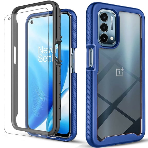 Circlemalls Case for Oneplus Nord N20 5G, Tempered Glass Screen Protector, 12 Feet Drop Test Shockproof Transparent Cover-Blue