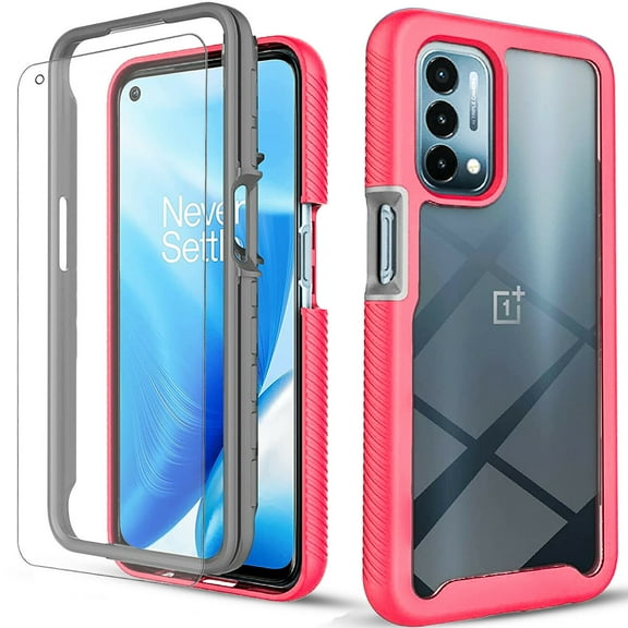 Circlemalls Case for Oneplus Nord N20 5G, Tempered Glass Screen Protector, 12 Feet Drop Test Shockproof Transparent Cover-Pink