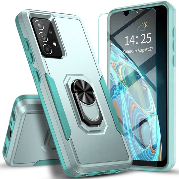 Circlemalls Case for Samsung Galaxy A03S, Tempered Glass Screen Protector, Ring Stand Armor Cover Case-Green