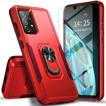 Circlemalls Case for Samsung Galaxy A03S, Tempered Glass Screen Protector, Ring Stand Armor Cover Case-Red