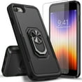 thumbnail image 1 of Circlemalls Case for iPhone SE 2022, Tempered Glass Screen Protector, Ring Stand Armor Cover Case-Black, 1 of 5
