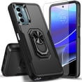thumbnail image 1 of Circlemalls for Moto G Play 2023 case, Tempered Glass Screen Protector, Ring Stand Armor Cover Case-Black, 1 of 5
