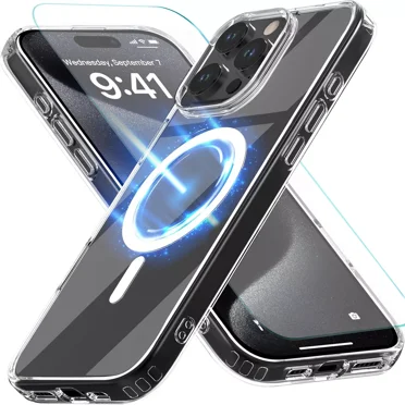 Circlemalls iPhone 16 Pro Case, [With Tempered Glass Screen Protector], Silm Protective Cover Case with Magnetic Clear