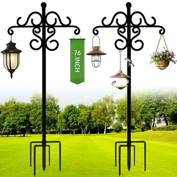 Circles 76 Inch Shepherds Hooks for Outdoor 2 Pack, Bird Feeder Poles with 4 Hooks, Shepherds Hook for Bird Feeders Outside with Base, Garden Pole for Hanging Plant Baskets, Weddings Decor (76 Inch)