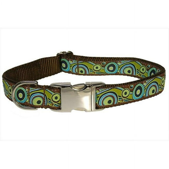 Circles And Waves Dog Collar, Green - Small