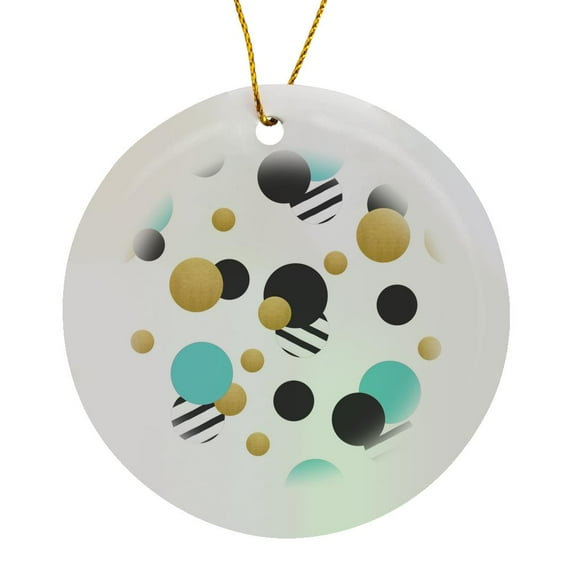 3drose, Circles, Aqua, Black, Stripes, Image of Gold, Pattern, Modern, Contemporary, Circle Porcelain Ornament