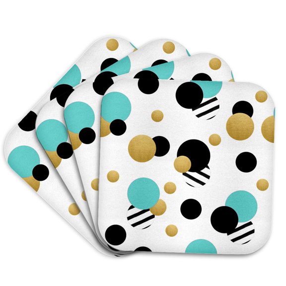 3drose, Circles, Aqua, Black, Stripes, Image of Gold, Pattern, Modern, Contemporary, Set of 4 Coasters - Soft