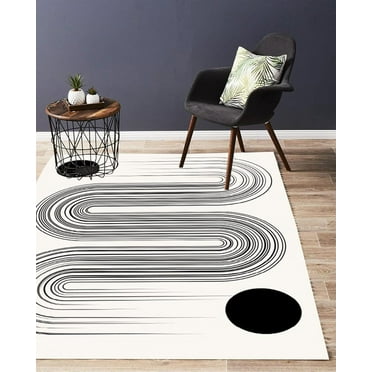 Circles Black and Beige Area Rug, Minimalist Lines Home Decorative Rug, Multipurpose Washable Rug, Easy Clean for Kids Teen Bedroom Living Room Office 12"x20"