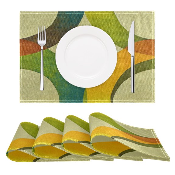 Circles Geometric Pattern Reversible Placemat Non Slip Coffee Mat 18x12 Inch for Dining, Kitchen, Coffee