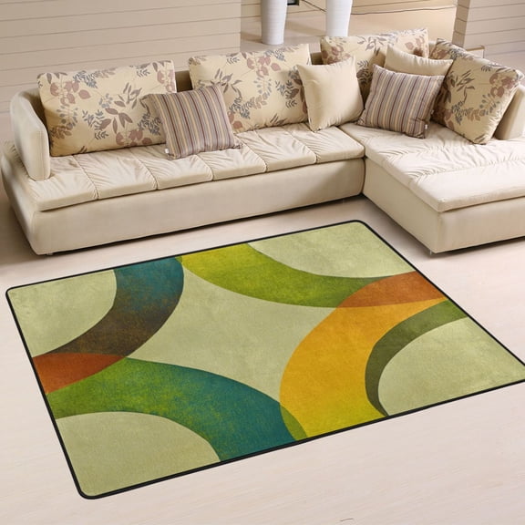 Circles Geometric Pattern Soft Polyester Area Rug 36''x24'', Non Slip, Memory Foam, Water Absorbent