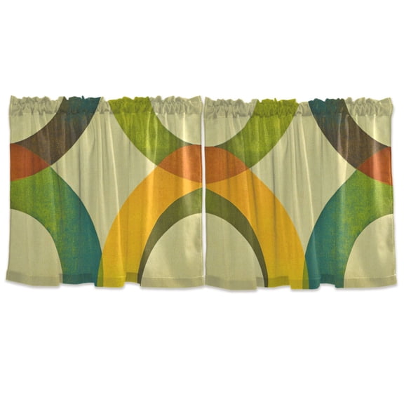 Circles Geometric Pattern Tier Curtains for Kitchen 57x24 Inch Semi Sheer Light Filtering Half Window Curtains 2 Panels