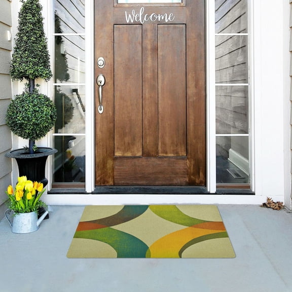Circles Geometric Pattern Versatile Absorbent Door Mat, Non-Slip, Easy to Clean 32''x20''