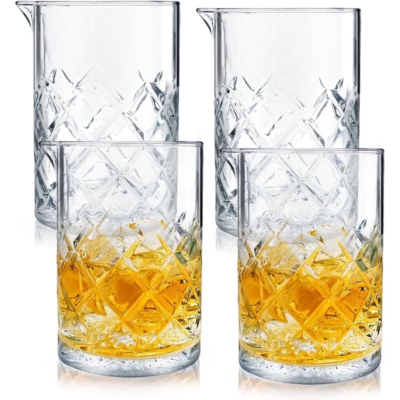 Circles Heavy Base Whiskey Glass Drinking Glasses, Set of 4, Entertainment Dinnerware Glassware for Water, Juice, Beer Bar Liquor Dining Decor Beverage Cups Gifts, 12.5 oz, Clear