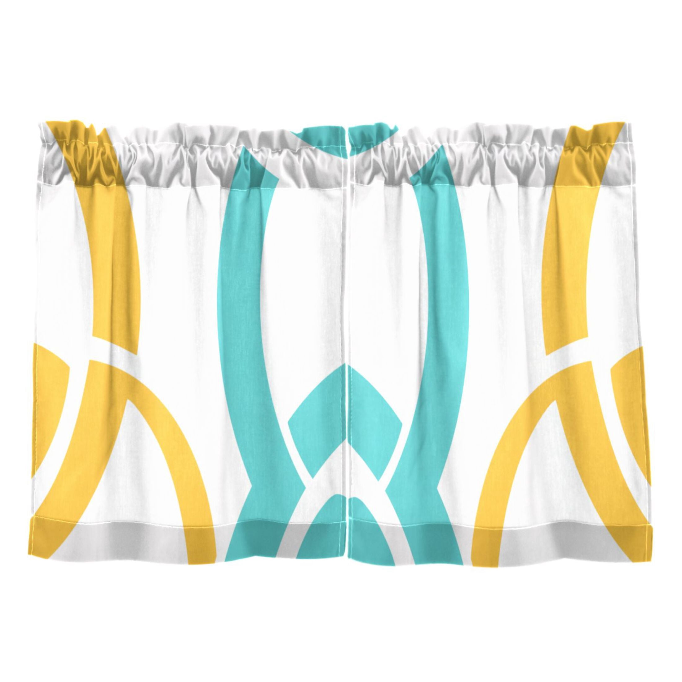 Circles Lines Kitchen Curtains Tier Set 27x24 Inch 2 Panels Semi Sheer ...