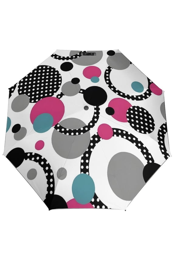 Circles Pink Black Umbrella for Rain - Portable, Double Layer Automatic Folding Umbrella UV Protection for Rain Car Travel Outdoor Men Women