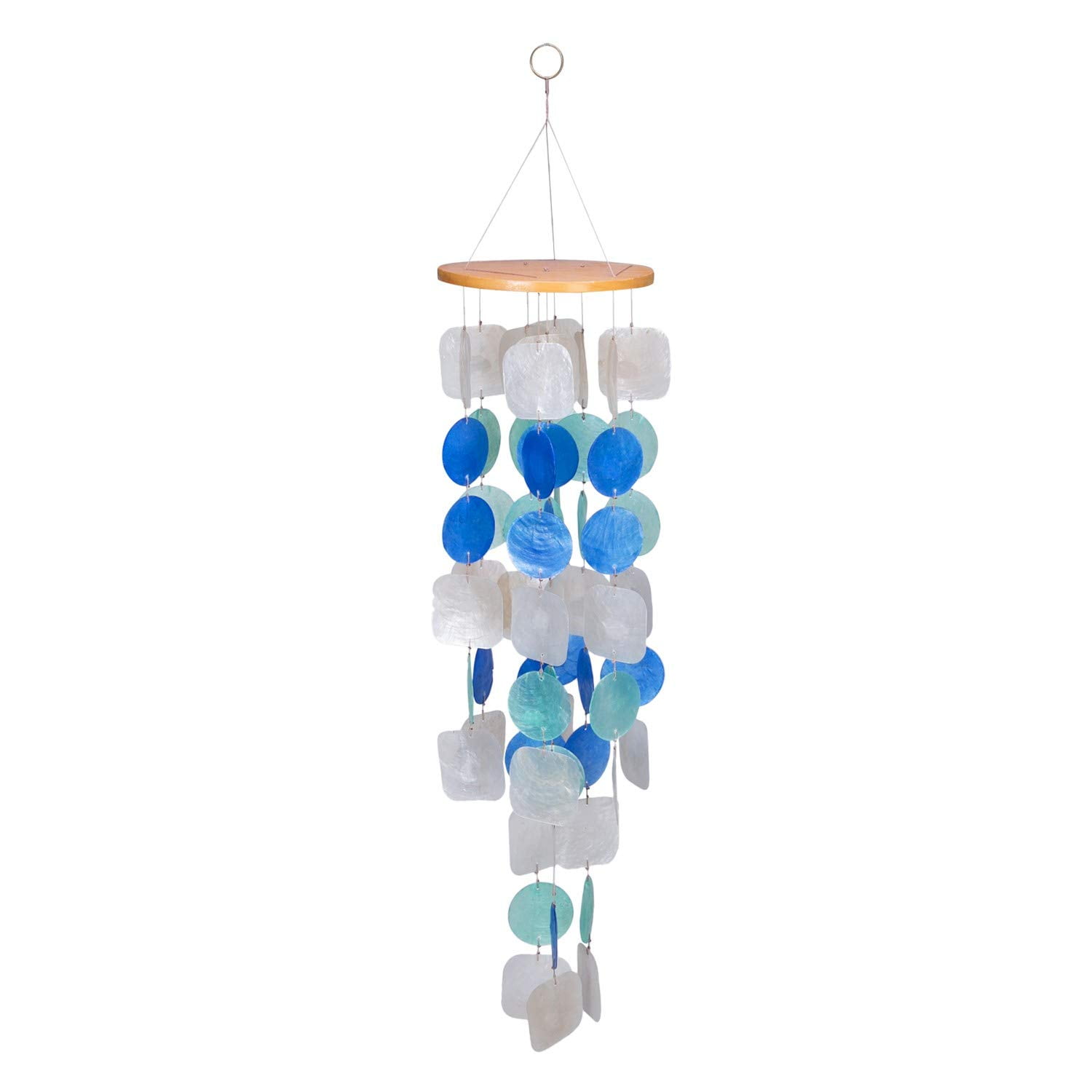 27" Blue and White Capiz Shell Coastal Wind Chime