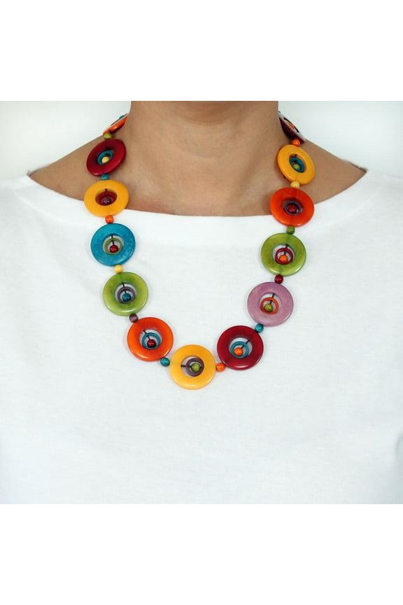 Circles Tagua Necklace Multicolor Handmade Fair Trade