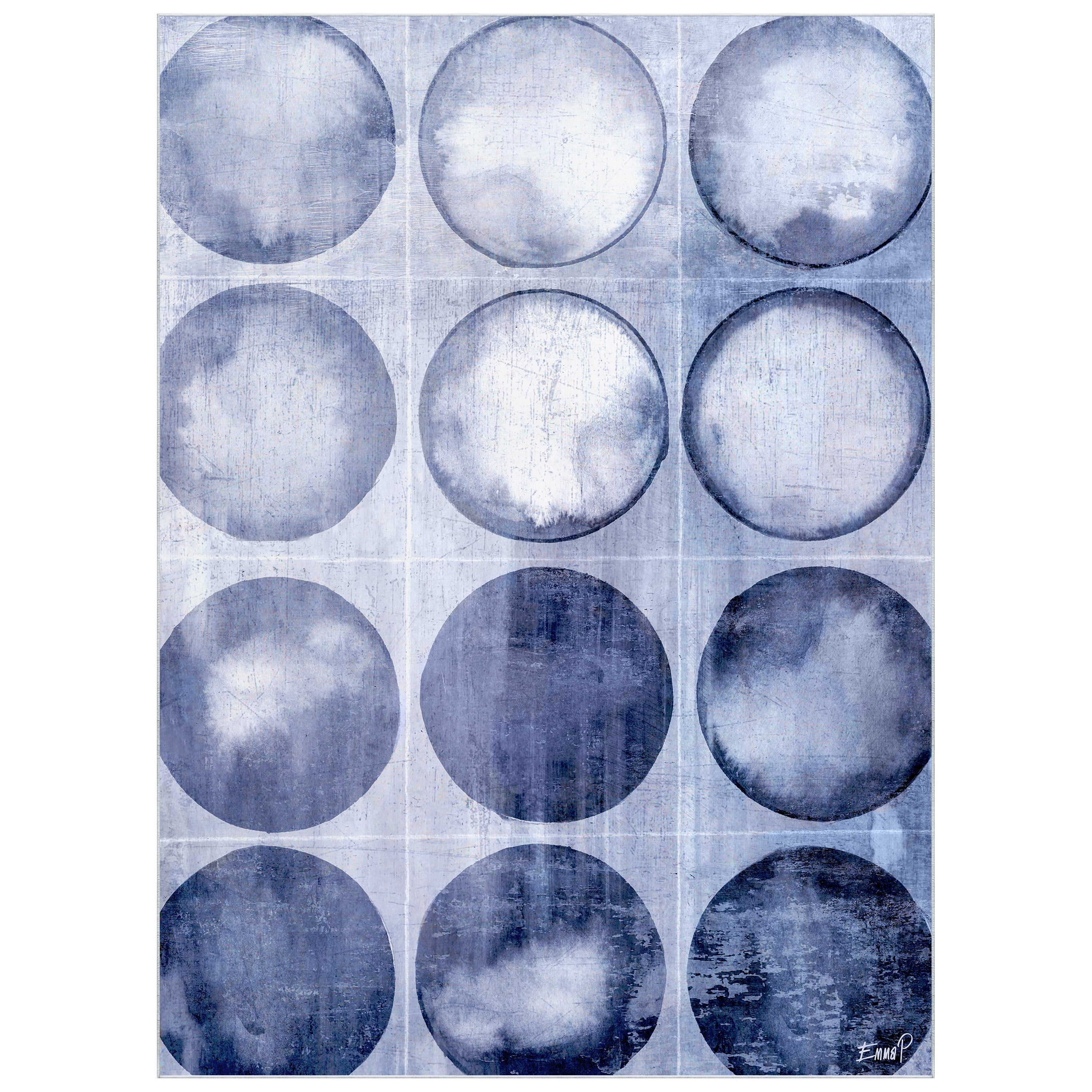 Circles of Blue I Washable Geometric Art Area Rug size 8'x10', Power-loomed, Heavenly Softness with Non-Slipping Backing
