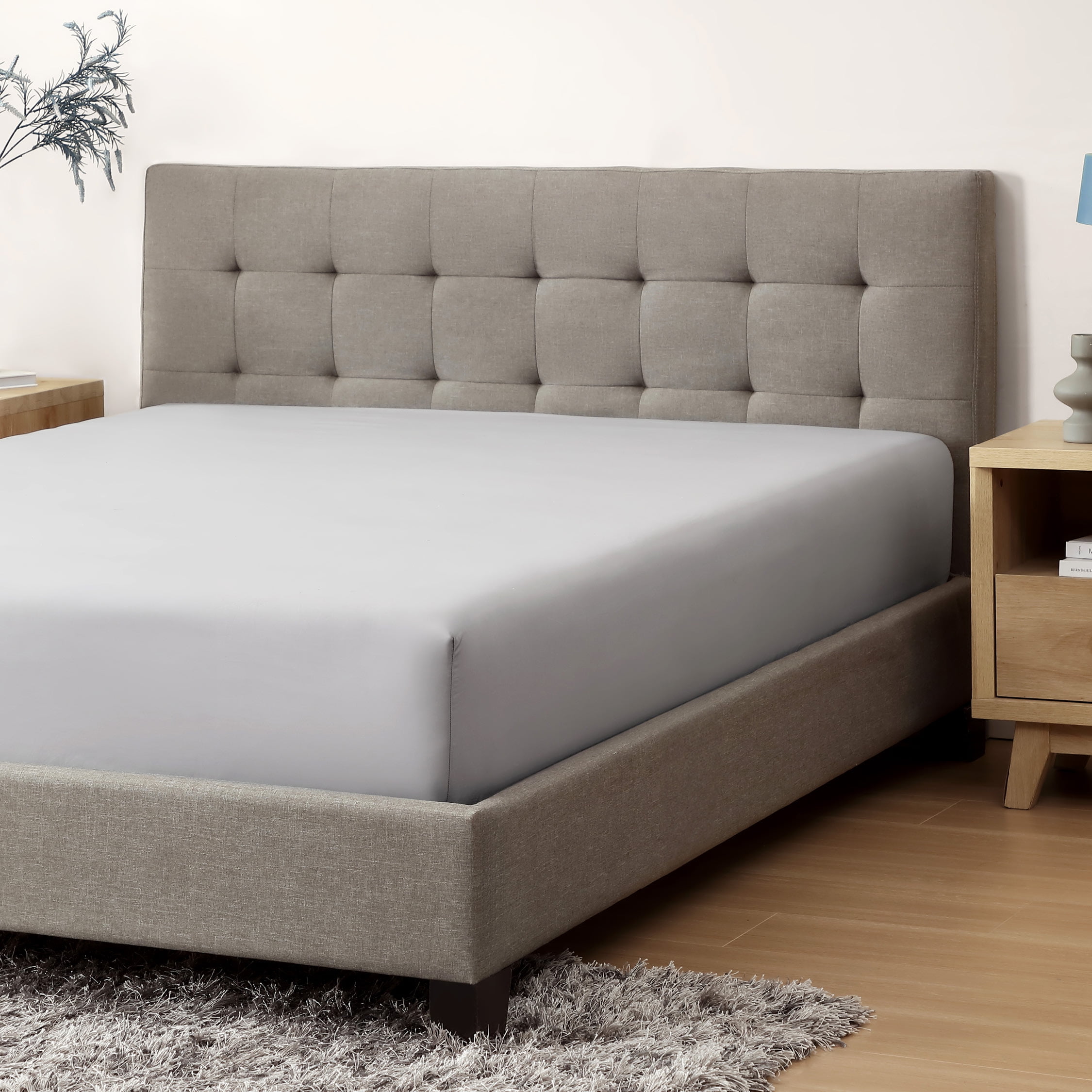 Gray Full Size Cotton Percale Fitted Sheet