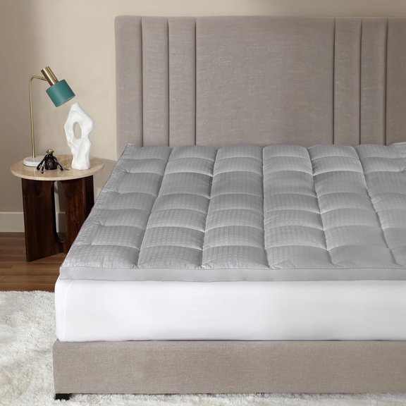 CirclesHome Mattress Pad - Full XL Size Mattress Topper with Anti-Slip Anchors - 100% Cotton Filled with Alternative Down Filling - Soft Feel, Comfortable, Breatheable, and Assists with Back Relief