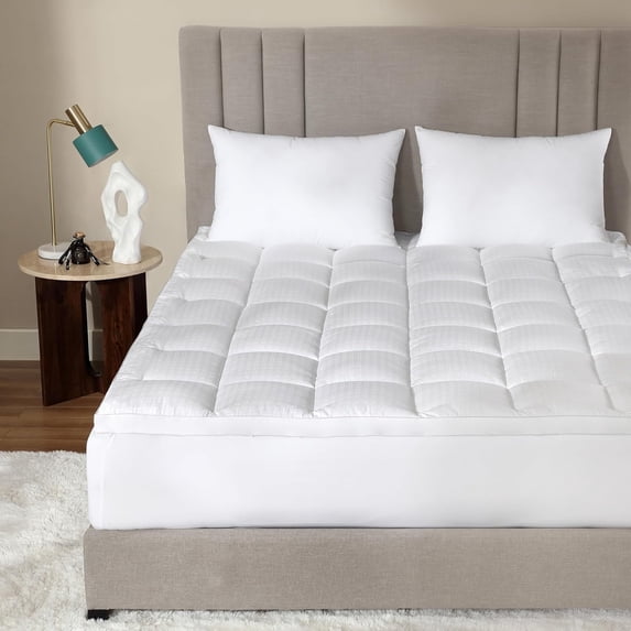 CirclesHome Mattress Pad - King Size Mattress Topper with Anti-Slip Anchors - 100% Cotton Filled with Alternative Down Filling - Soft Feel, Comfortable, Breatheable, and Assists with Back Relief