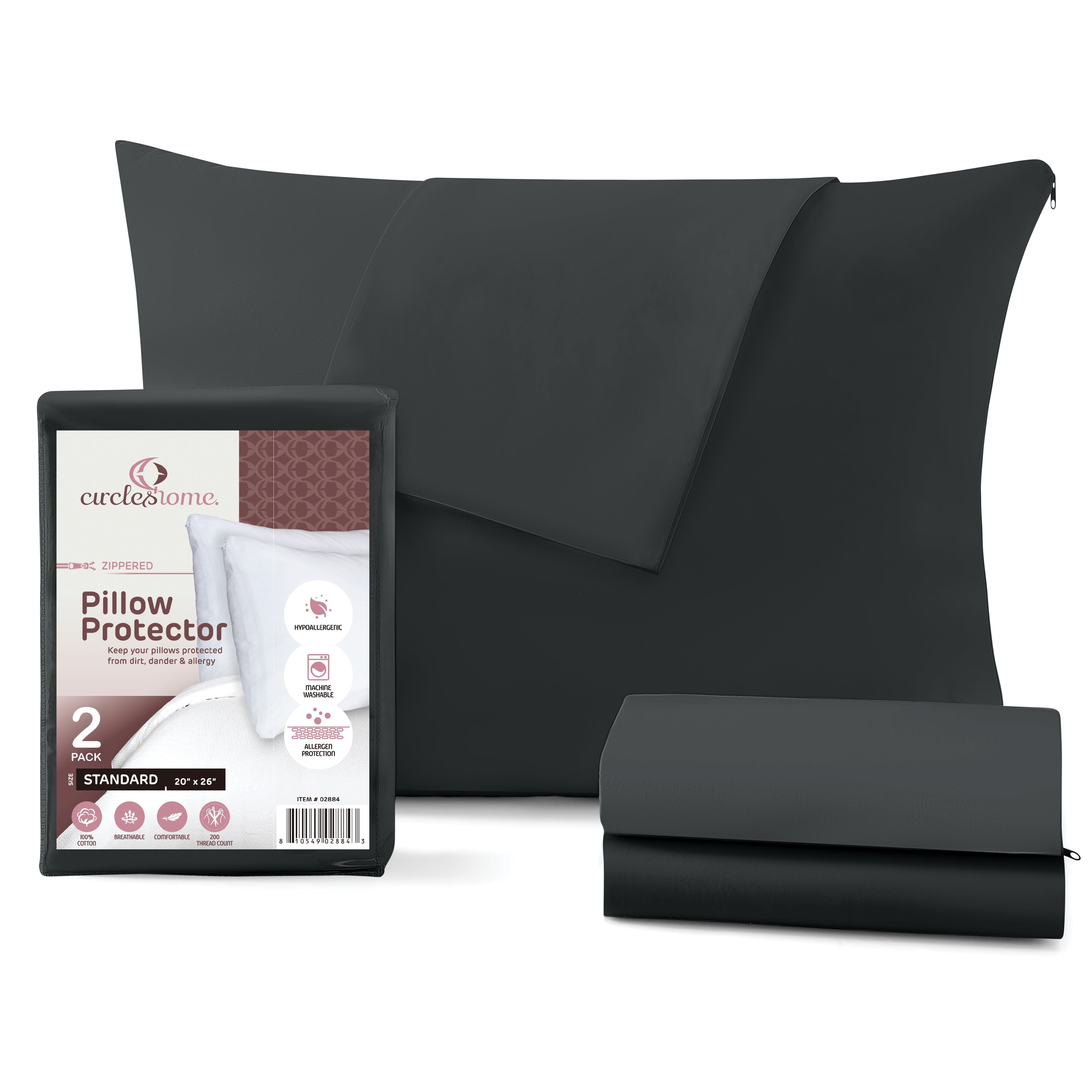 Charcoal Cotton Hypoallergenic Zippered Pillow Protector Set