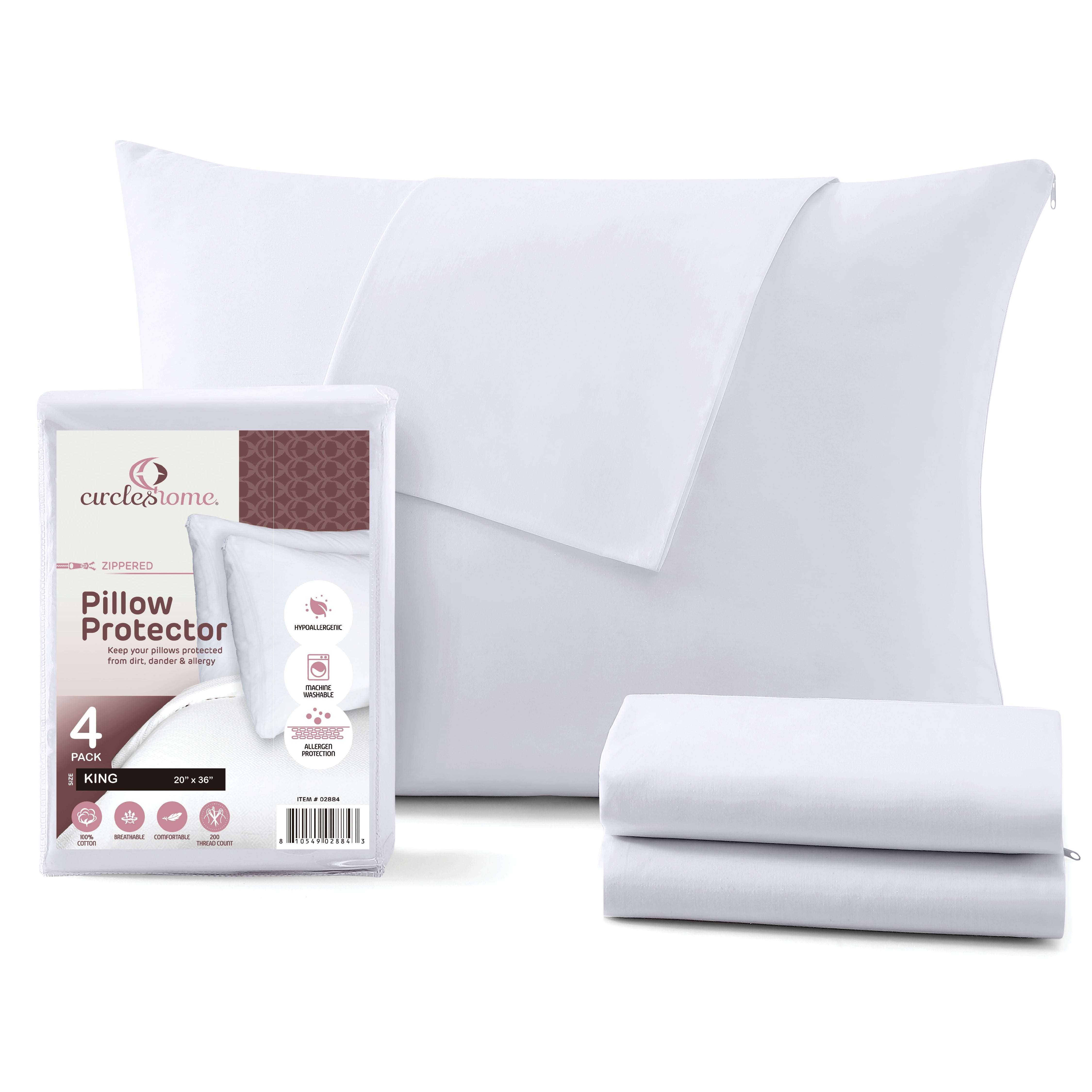 King Size Hypoallergenic Cotton Zippered Pillow Protectors (4 Pack)