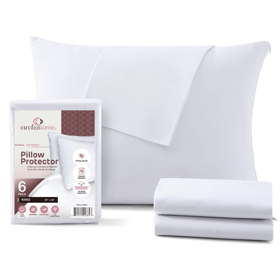 CirclesHome Pillow Protectors 6 Pack King Zippered - 100% Cotton Breathable Pillowcases - Protects Pillows from Dirt, Dust and Debris (King - Set of 6 - 20x36)