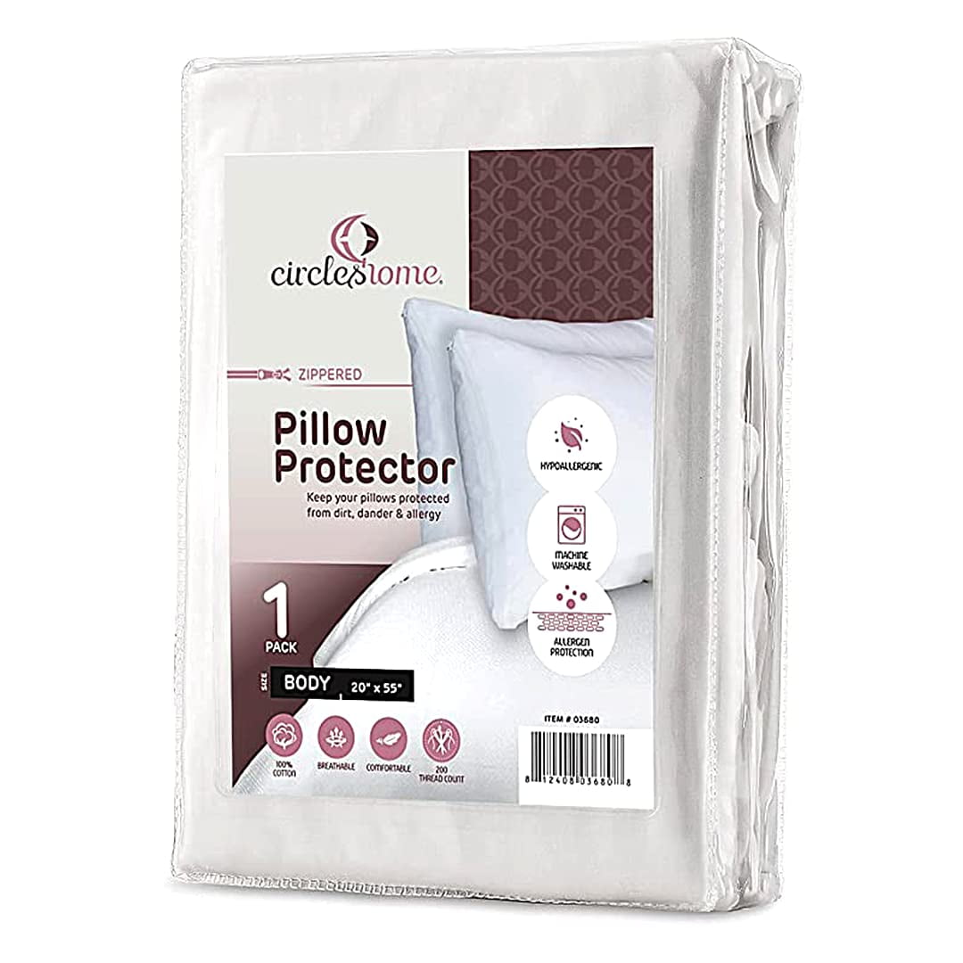 White Cotton Hypoallergenic Body Pillow Protector with Zipper Closure