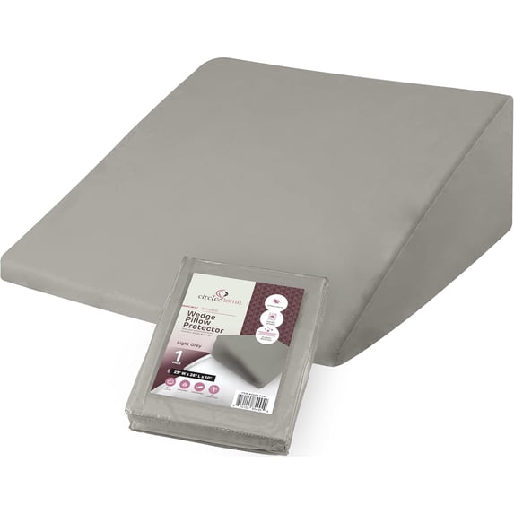 CirclesHome Wedge Pillow Cover 100% Cotton, Zippered Wedge Pillow Case Protector, Soft, Hypoallergenic & Breathable - Light Grey (25Wx26Lx10)