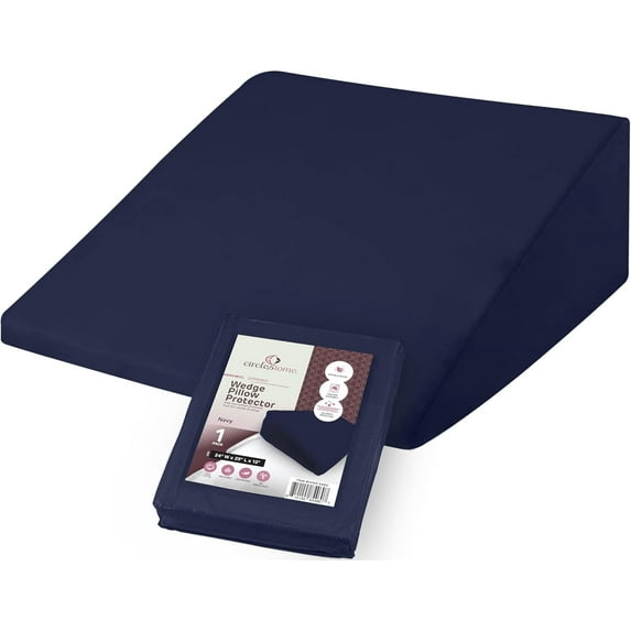 CirclesHome Wedge Pillow Cover 100% Cotton, Zippered Wedge Pillow Case Protector, Soft, Hypoallergenic & Breathable - Navy (24Wx25Lx12)