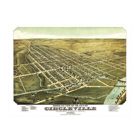 Circleville Art, 1876 Vintage Map of Circleville Ohio, OH History Wall Decor Gift, Old Circleville Map - 36" x 24" Unframed Print