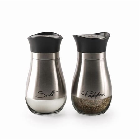 Circleware Cafe Contempo Silver and Glass 2pc Salt and Pepper Shaker Clear Bottom Jar Bottle Container with Stainless Steel Top, Perfect for Himalayan Seasoning Herbs Spices(4.42oz. each)