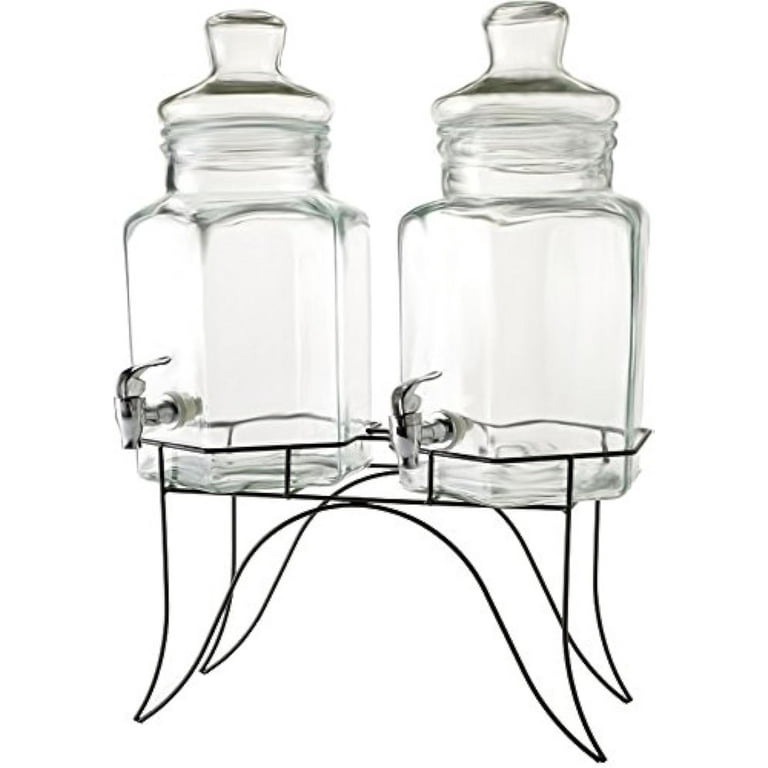 Circleware Mini Yorkshire 1 gal. Sun Tea Jar Cold Beverage Glass Dispenser on Black Metal Stand