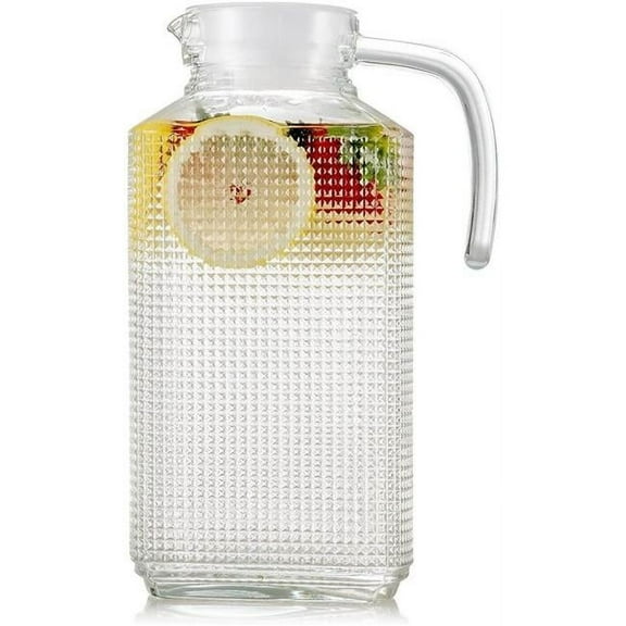 Circleware Frigo Textured Glass Beverage Drink Pitcher with Lid and Handle Set of 2, 63.4oz.