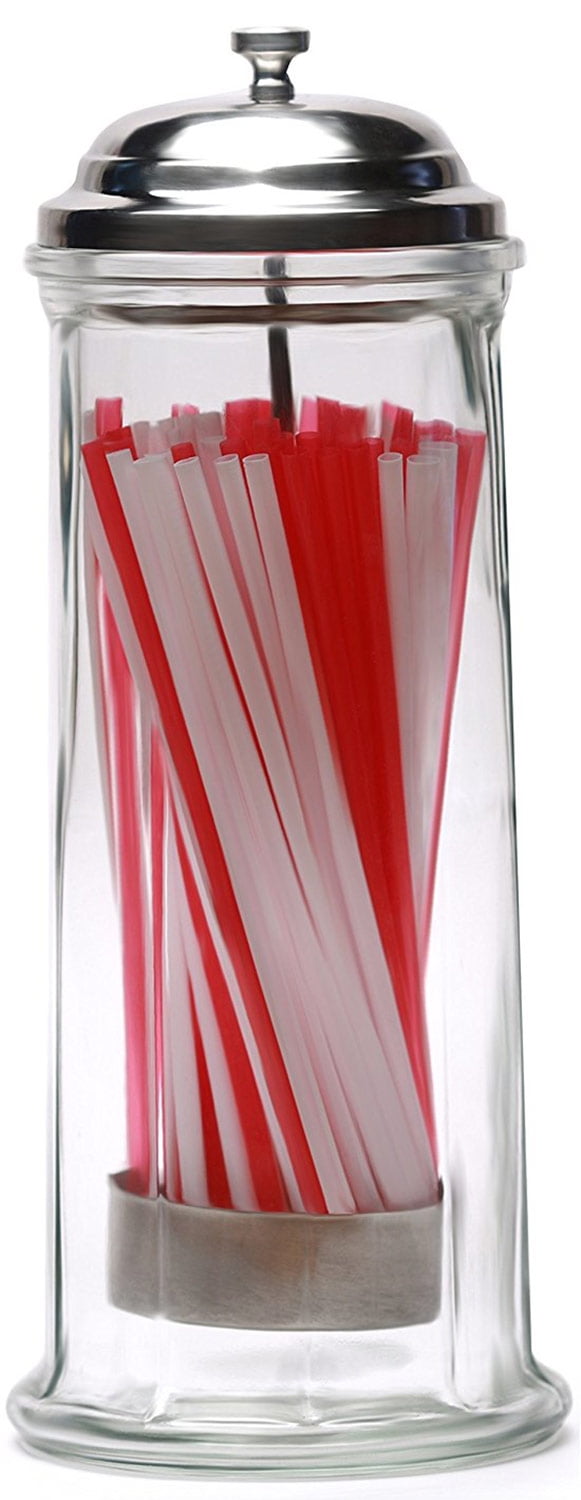 Circleware Retro Mia Glass Straw Holder with lid Straws Included, 10.8x4.1  Inches 
