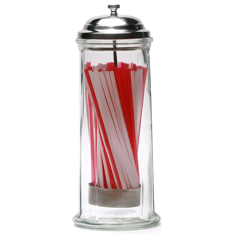 Circleware Retro Mia Glass Straw Holder with lid Straws Included, 10.8x4.1  Inches 