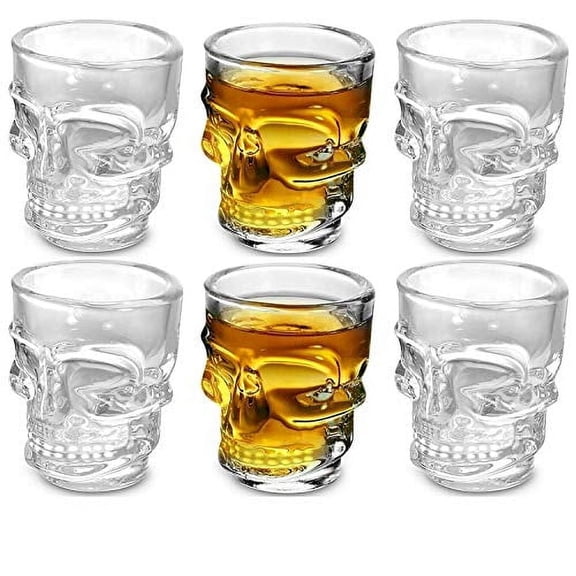 Circleware Skull Face Heavy Base Whiskey Shot Glasses Set of 6 1.75 oz