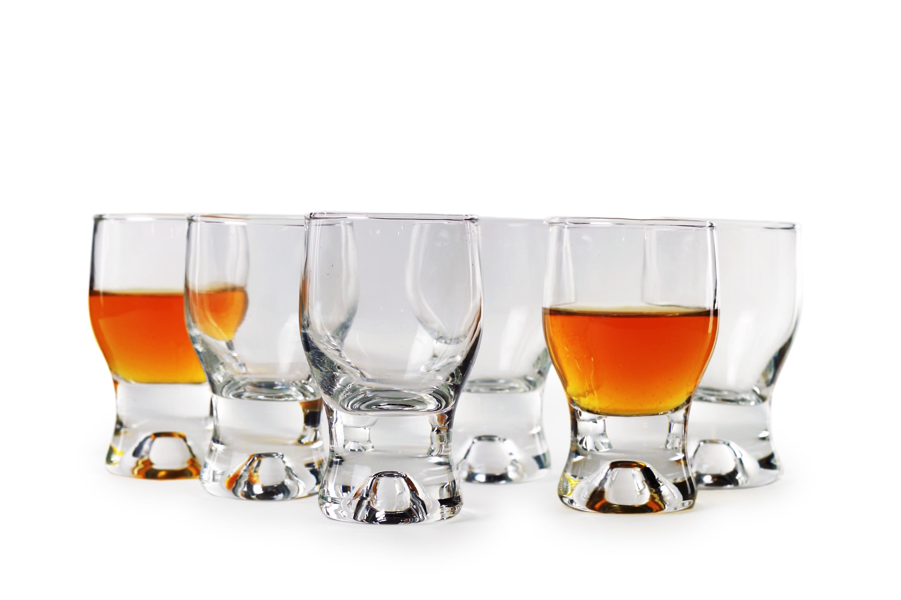 Circleware Tipsy Drinkware Shot Glasses, Set of 6 Heavy Base Glassware Drinking Glass Cups for Whiskey, Vodka, Brandy, Bourbon, and Best Selling Liquor Beverage Bar Dining Decor Gifts, 2 oz, Clear